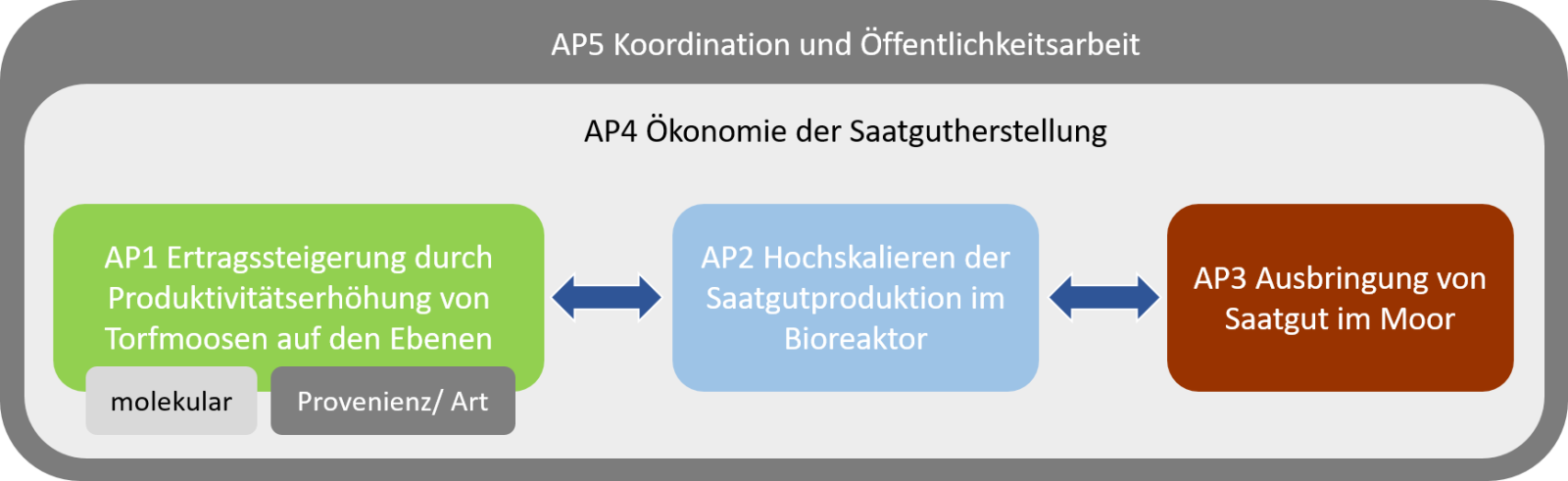 Wechselbeziehungen zwischen den Arbeitspaketen im geplanten Verbundvorhaben MOOSstart